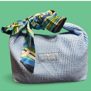 Kate Spade Light Blue Textured Cosmetic Bag with Multicolor Scarf
